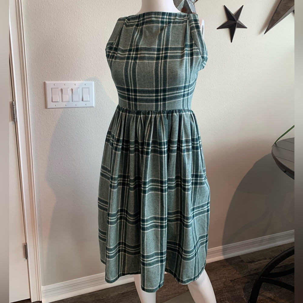 saint geraldine plaid green midi dress